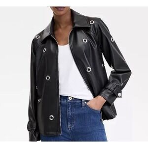 INC Black Pleather Vegan Leather Shacket Jacket SZ L Whimsigoth Rockabilly Y2K